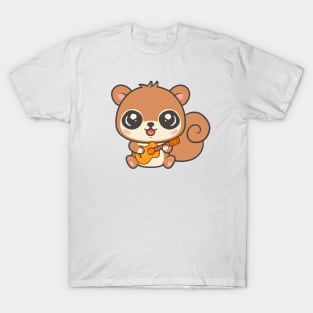 Adorable Squirrel Playing Acoustic Guitar Cartoon T-Shirt